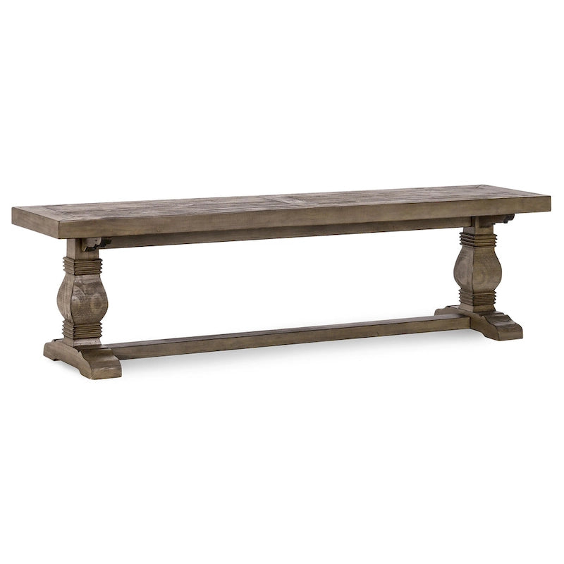 Banc de salle à manger en bois de pin recyclé marron vieilli avec piètement en tréteaux – 66" ou 83", Monoplace