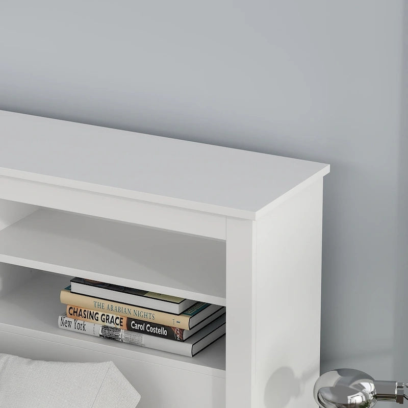 Tête de lit bibliothèque Blanche Queen avec lumières LED et gestion des câbles – Style contemporain, pour 1 ou 2 personnes