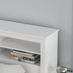 Tête de lit bibliothèque Blanche Queen avec lumières LED et gestion des câbles – Style contemporain, pour 1 ou 2 personnes