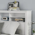 Tête de lit bibliothèque Blanche Queen avec lumières LED et gestion des câbles – Style contemporain, pour 1 ou 2 personnes