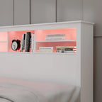 Tête de lit bibliothèque Blanche Queen avec lumières LED et gestion des câbles – Style contemporain, pour 1 ou 2 personnes
