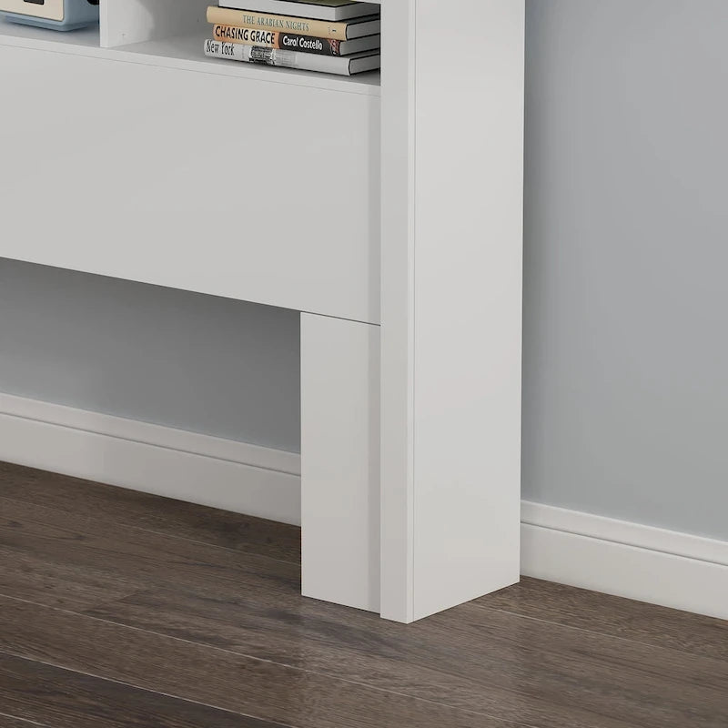 Tête de lit bibliothèque Blanche Queen avec lumières LED et gestion des câbles – Style contemporain, pour 1 ou 2 personnes