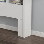 Tête de lit bibliothèque Blanche Queen avec lumières LED et gestion des câbles – Style contemporain, pour 1 ou 2 personnes