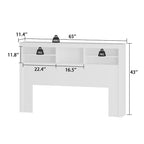 Tête de lit bibliothèque Blanche Queen avec lumières LED et gestion des câbles – Style contemporain, pour 1 ou 2 personnes