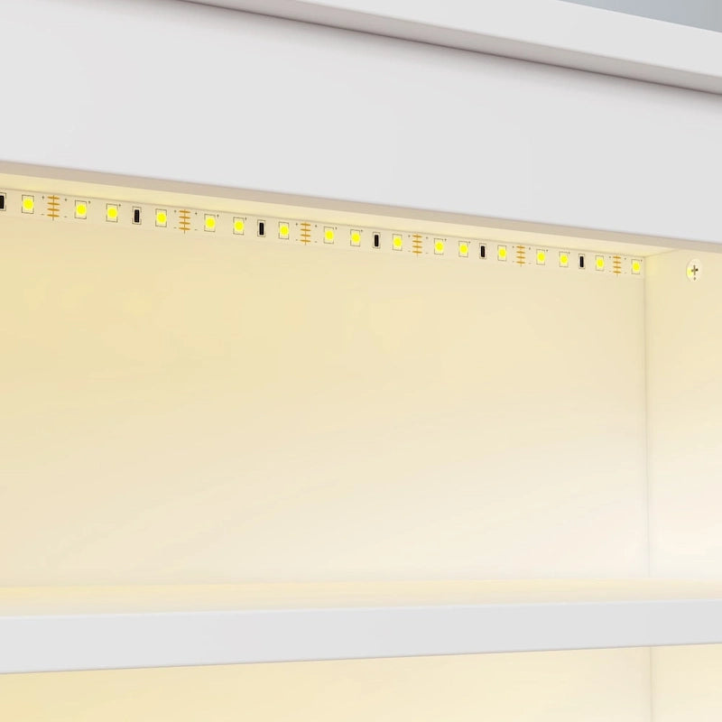 Tête de lit bibliothèque Blanche Queen avec lumières LED et gestion des câbles – Style contemporain, pour 1 ou 2 personnes