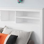Tête de lit bibliothèque Blanche Queen avec lumières LED et gestion des câbles – Style contemporain, pour 1 ou 2 personnes