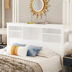 Tête de lit bibliothèque Blanche Queen avec lumières LED et gestion des câbles – Style contemporain, pour 1 ou 2 personnes
