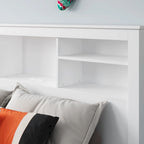Tête de lit bibliothèque Blanche Queen avec lumières LED et gestion des câbles – Style contemporain, pour 1 ou 2 personnes
