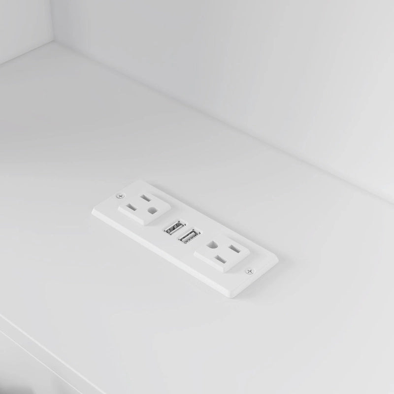 Tête de lit bibliothèque Blanche Queen avec lumières LED et gestion des câbles – Style contemporain, pour 1 ou 2 personnes
