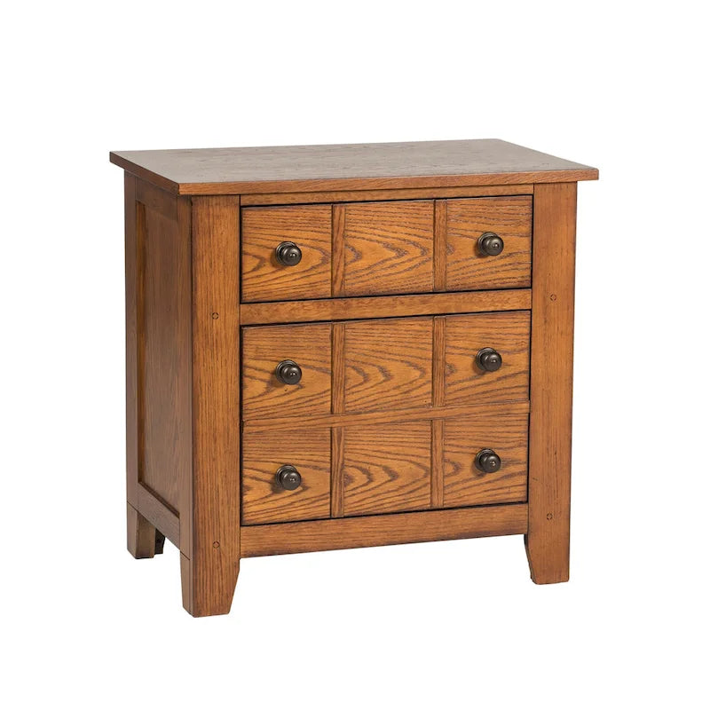 Table de chevet à 2 tiroirs Chêne vieilli/Grès – Style rustique américain, Usage unique