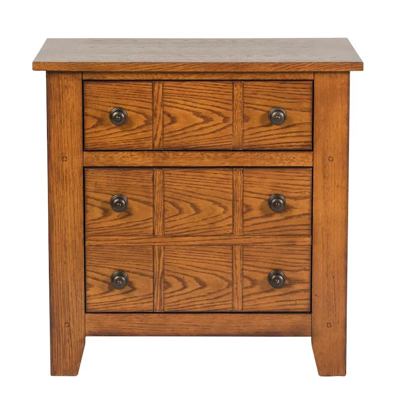 Table de chevet à 2 tiroirs Chêne vieilli/Grès – Style rustique américain, Usage unique
