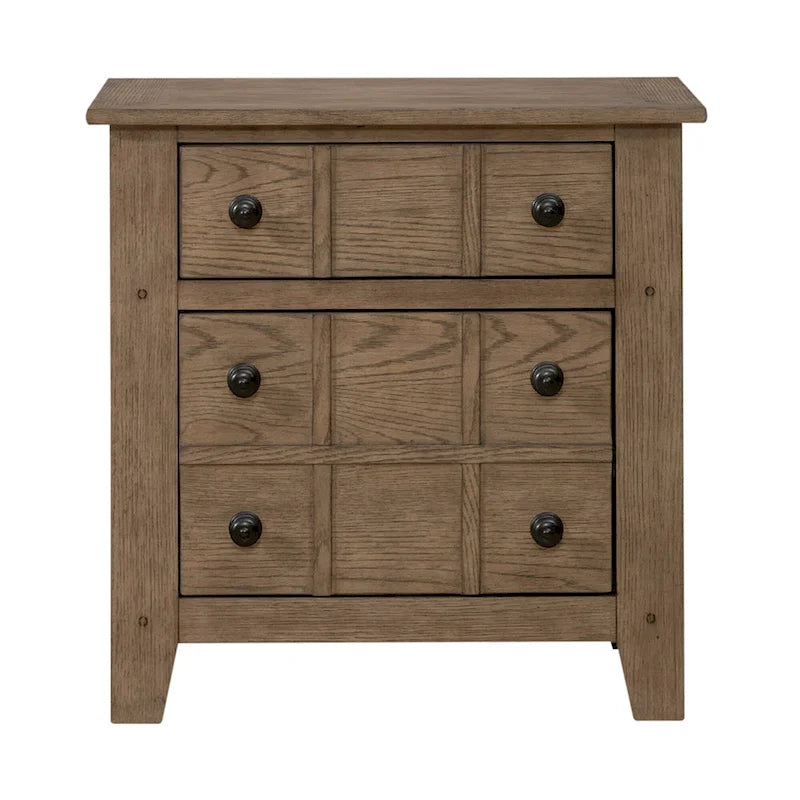 Table de chevet à 2 tiroirs Chêne vieilli/Grès – Style rustique américain, Usage unique