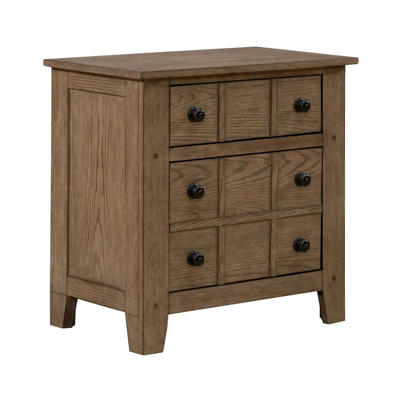 Table de chevet à 2 tiroirs Chêne vieilli/Grès – Style rustique américain, Usage unique