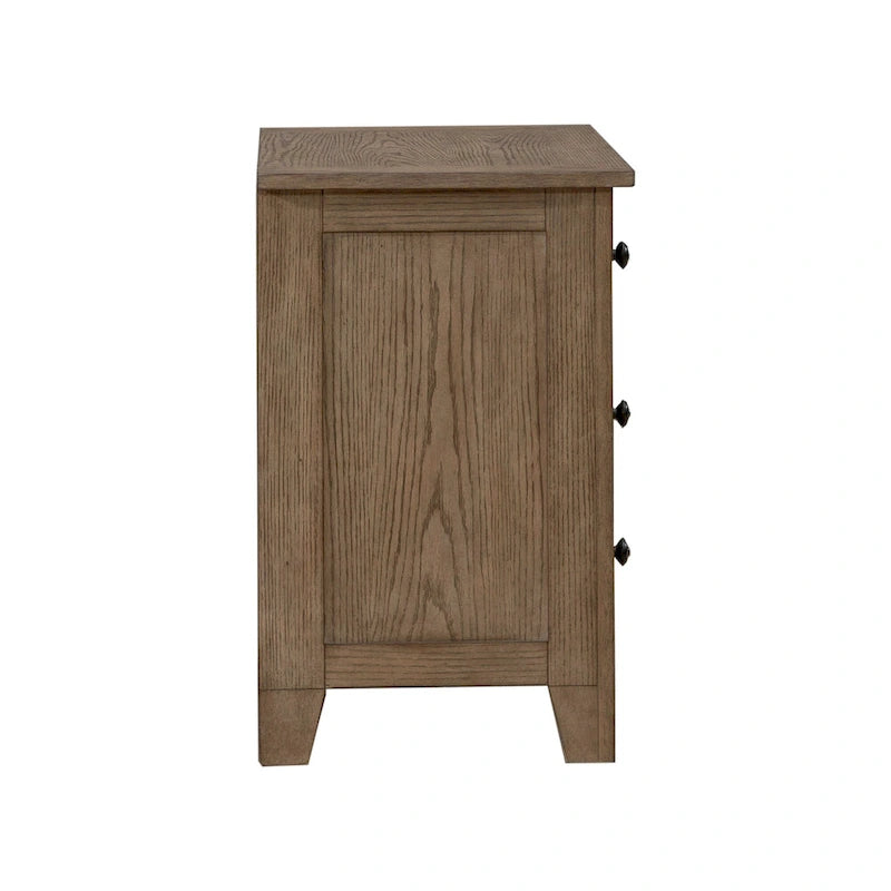 Table de chevet à 2 tiroirs Chêne vieilli/Grès – Style rustique américain, Usage unique