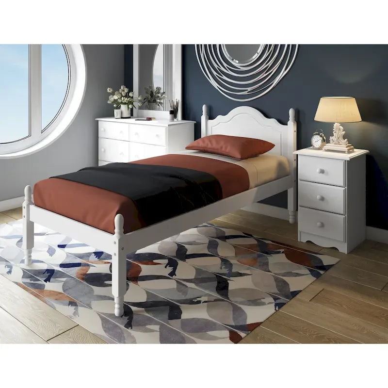 Lit plateforme double en pin massif miel / acajou / blanc / moka / java – Style classique, pour 1 personne