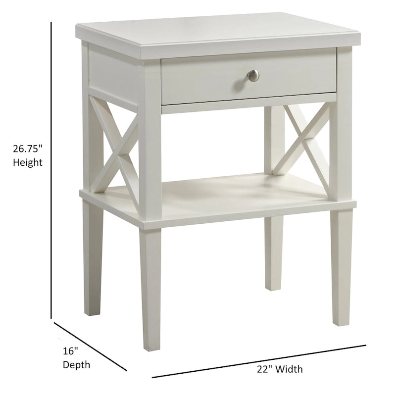 Table de chevet à 1 tiroir avec étagère ouverte Blanc / Noir / Gris / Bleu / Vert – Style transitionnel, usage unique