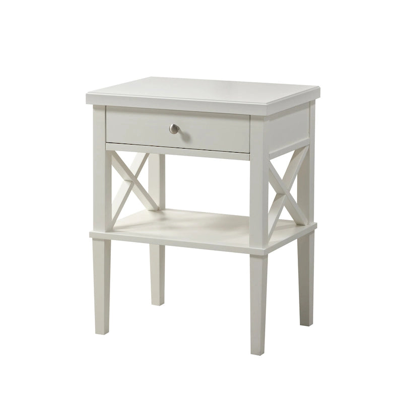 Table de chevet à 1 tiroir avec étagère ouverte Blanc / Noir / Gris / Bleu / Vert – Style transitionnel, usage unique