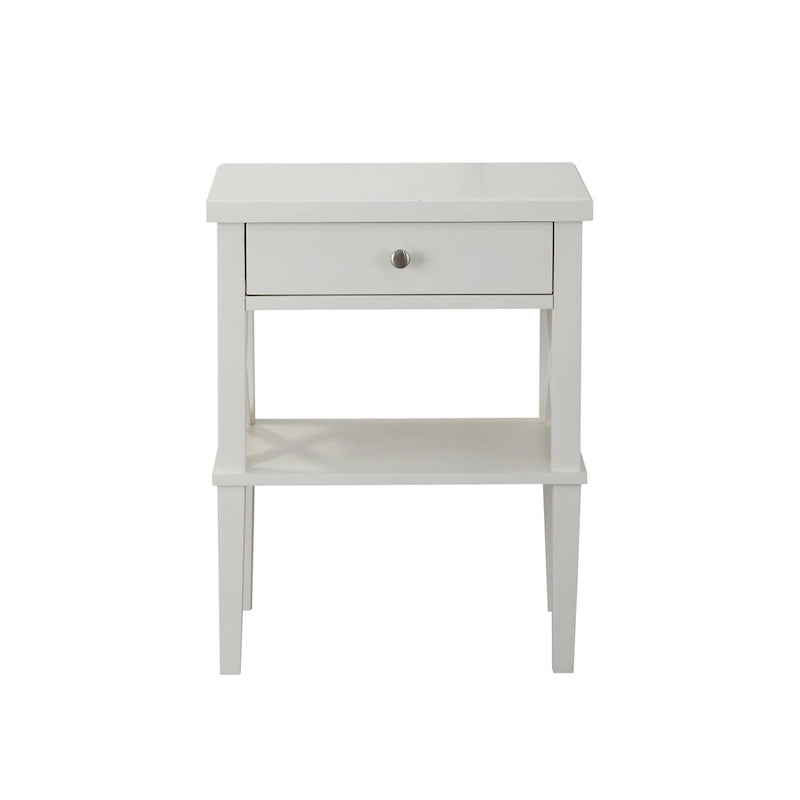 Table de chevet à 1 tiroir avec étagère ouverte Blanc / Noir / Gris / Bleu / Vert – Style transitionnel, usage unique