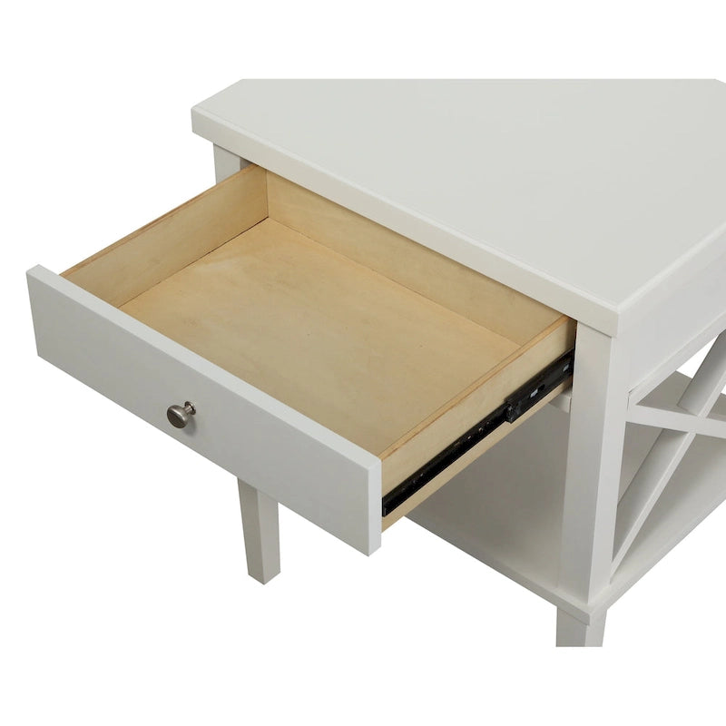 Table de chevet à 1 tiroir avec étagère ouverte Blanc / Noir / Gris / Bleu / Vert – Style transitionnel, usage unique