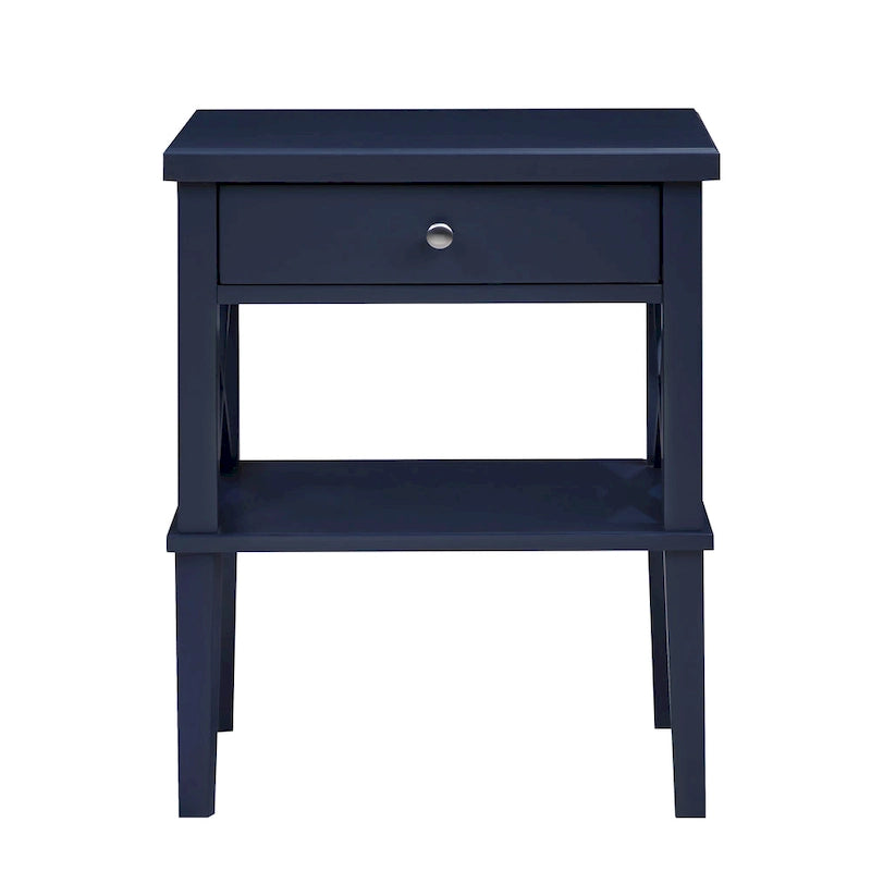 Table de chevet à 1 tiroir avec étagère ouverte Blanc / Noir / Gris / Bleu / Vert – Style transitionnel, usage unique