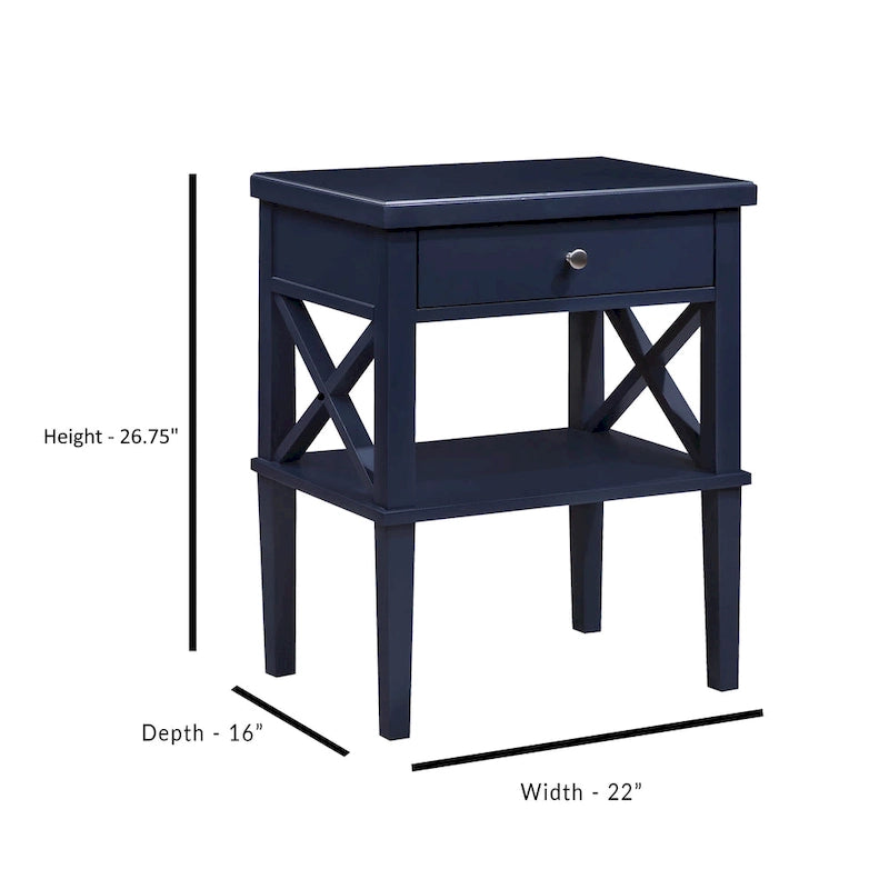 Table de chevet à 1 tiroir avec étagère ouverte Blanc / Noir / Gris / Bleu / Vert – Style transitionnel, usage unique