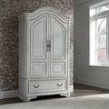 Armoire Blanche Antique avec Portes Enveloppantes et Étagères Réglables – Style Traditionnel Européen, Usage Familial