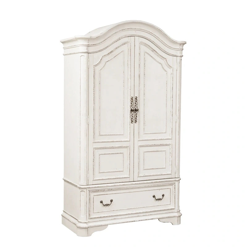 Armoire Blanche Antique avec Portes Enveloppantes et Étagères Réglables – Style Traditionnel Européen, Usage Familial