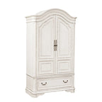 Armoire Blanche Antique avec Portes Enveloppantes et Étagères Réglables – Style Traditionnel Européen, Usage Familial