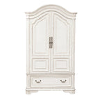 Armoire Blanche Antique avec Portes Enveloppantes et Étagères Réglables – Style Traditionnel Européen, Usage Familial
