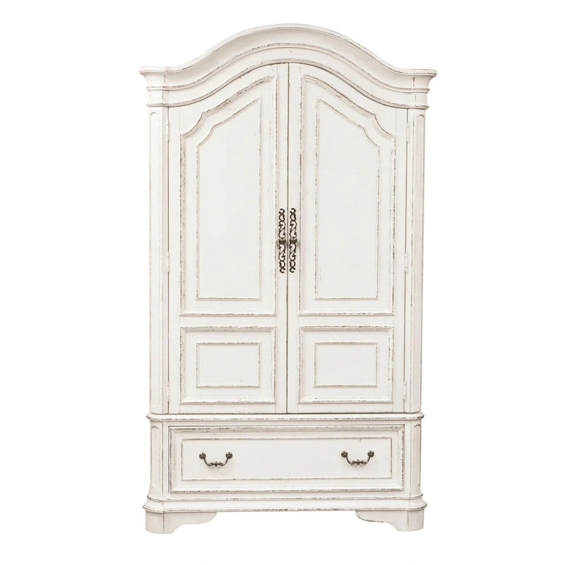 Armoire Blanche Antique avec Portes Enveloppantes et Étagères Réglables – Style Traditionnel Européen, Usage Familial