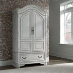 Armoire Blanche Antique avec Portes Enveloppantes et Étagères Réglables – Style Traditionnel Européen, Usage Familial