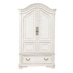 Armoire Blanche Antique avec Portes Enveloppantes et Étagères Réglables – Style Traditionnel Européen, Usage Familial