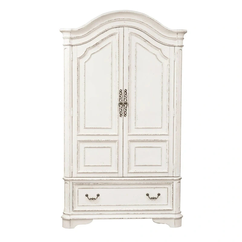 Armoire Blanche Antique avec Portes Enveloppantes et Étagères Réglables – Style Traditionnel Européen, Usage Familial
