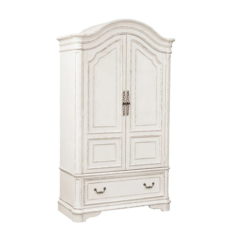 Armoire Blanche Antique avec Portes Enveloppantes et Étagères Réglables – Style Traditionnel Européen, Usage Familial