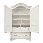 Armoire Blanche Antique avec Portes Enveloppantes et Étagères Réglables – Style Traditionnel Européen, Usage Familial