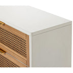 Table de chevet blanche/noire à 3 tiroirs avec façade en rotin – Style campagnard et scandinave, usage unique
