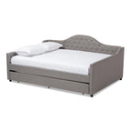 Lit de repos capitonné gris/beige avec lit gigogne escamotable – Style contemporain, 1 à 2 personnes