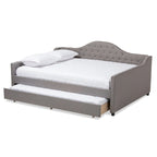 Lit de repos capitonné gris/beige avec lit gigogne escamotable – Style contemporain, 1 à 2 personnes