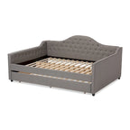 Lit de repos capitonné gris/beige avec lit gigogne escamotable – Style contemporain, 1 à 2 personnes