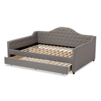 Lit de repos capitonné gris/beige avec lit gigogne escamotable – Style contemporain, 1 à 2 personnes