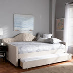 Lit de repos capitonné gris/beige avec lit gigogne escamotable – Style contemporain, 1 à 2 personnes