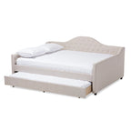 Lit de repos capitonné gris/beige avec lit gigogne escamotable – Style contemporain, 1 à 2 personnes