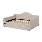 Lit de repos capitonné gris/beige avec lit gigogne escamotable – Style contemporain, 1 à 2 personnes
