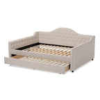 Lit de repos capitonné gris/beige avec lit gigogne escamotable – Style contemporain, 1 à 2 personnes