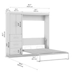 Blanc / Antigua / Gris écorce / Lit escamotable double gris écorce et blanc avec armoire et organiseur de placard – 84"L, 2 couchages