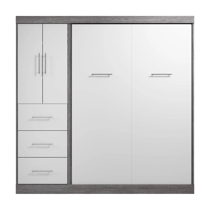 Blanc / Antigua / Gris écorce / Lit escamotable double gris écorce et blanc avec armoire et organiseur de placard – 84"L, 2 couchages