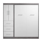 Blanc / Antigua / Gris écorce / Lit escamotable double gris écorce et blanc avec armoire et organiseur de placard – 84"L, 2 couchages