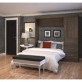 Blanc / Antigua / Gris écorce / Lit escamotable double gris écorce et blanc avec armoire et organiseur de placard – 84"L, 2 couchages