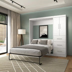 Blanc / Antigua / Gris écorce / Lit escamotable double gris écorce et blanc avec armoire et organiseur de placard – 84"L, 2 couchages