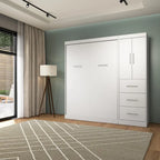 Blanc / Antigua / Gris écorce / Lit escamotable double gris écorce et blanc avec armoire et organiseur de placard – 84"L, 2 couchages